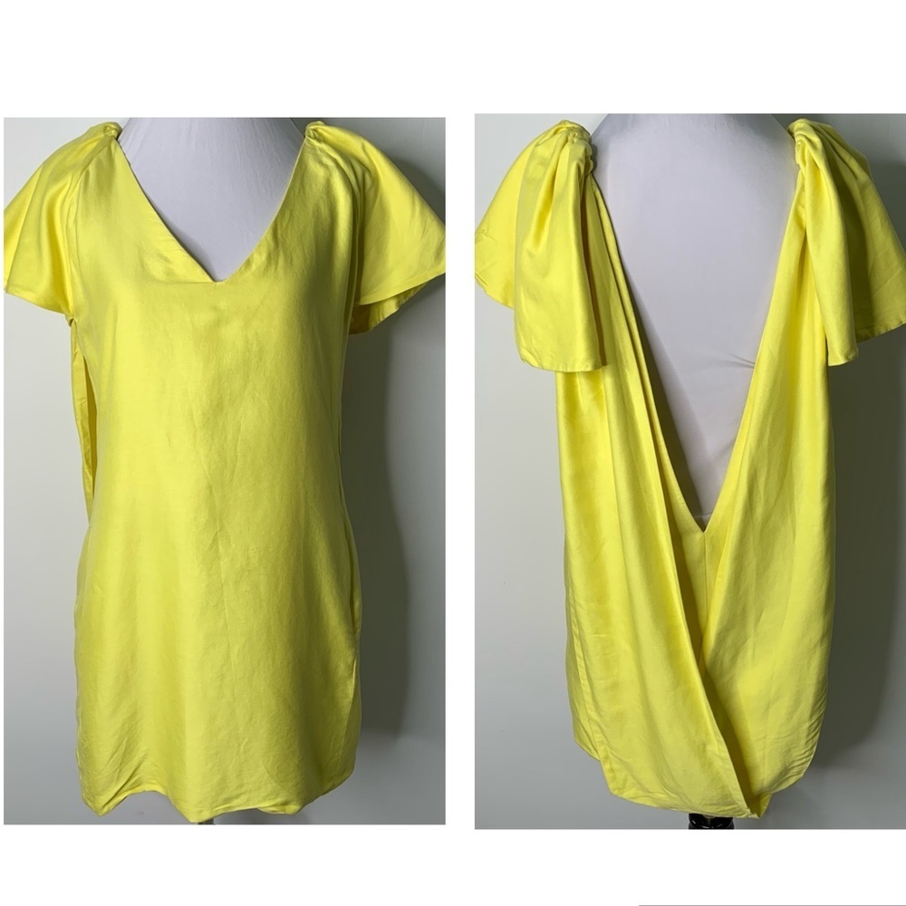 Paul & Joe Women's Yellow V Neck Short Bell Sleeves Backless Mini Dress Size 38